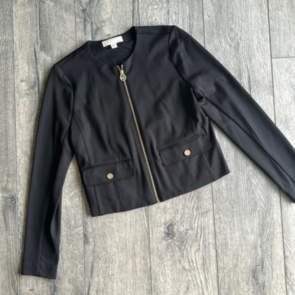 Michael Michael Kors jacket black blazer zip up gold accents size small